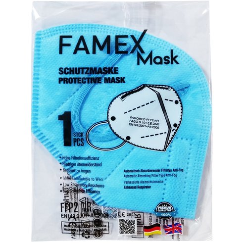 Famex Mask Защитна маска за еднократна употреба FFP2 NR KN95 в син цвят 1 бр