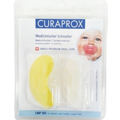 Curaprox CMP 101 Medical Silicone Pacifiere 0-7m 2 части - жълто / прозрачно