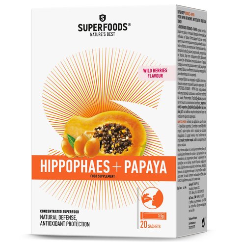 Superfoods Hippophae & Papaya Хранителна добавка за тонус и енергия, 20 сашета