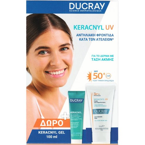 Ducray Keracnyl UV Anti-Blemish Spf50+ Face Fluid 50ml & подарък Keracnyl Anti-Blemishes Face & Body Cleansing Gel 100ml