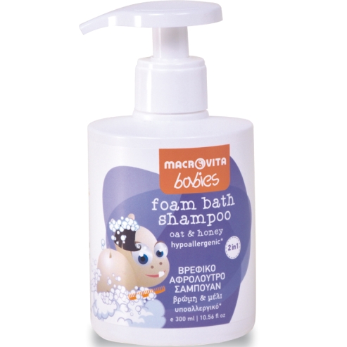 Macrovita Babies Foam Bath Shampoo Бебешки душ гел - шампоан 2 в 1 с овес и мед от 0-36 месеца 300 мл
