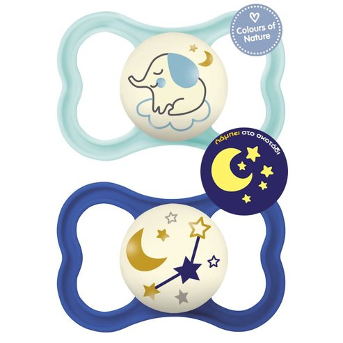 Mam Air Night Silicone Soother 16m+ Код 277S 2 части - тюркоазено/синьо