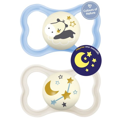 Mam Air Night Silicone Soother 16m+ Код 277S 2 части - Син/Кремав