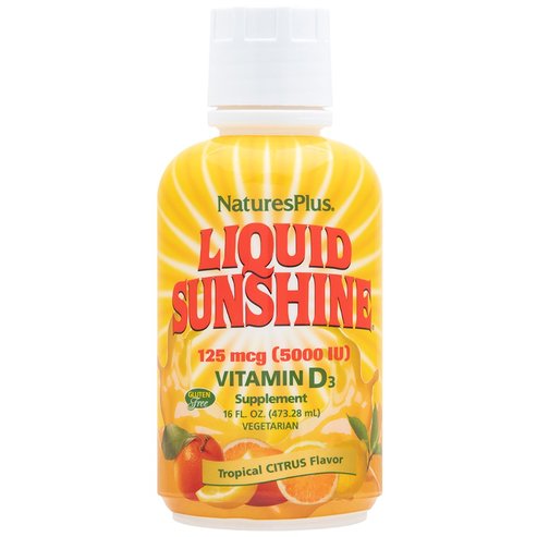 Natures Plus Liquid Sunshine 5000 IU Vitamin D3 Хранителна добавка за здравето на костите и зъбите 473ml