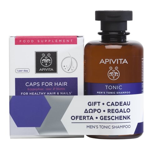 Apivita Mens Care Πακέτο Προσφοράς Caps for Healthy Hair & Nails 30caps & Δώρο Tonic Shampoo with Hi