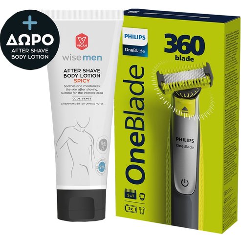 Philips Promo One Blade 360 Код QP2834/23 Shaver & Trimmer 1 брой & Подарък Vican Wise Men After Shave Body Lotion Spicy 200ml