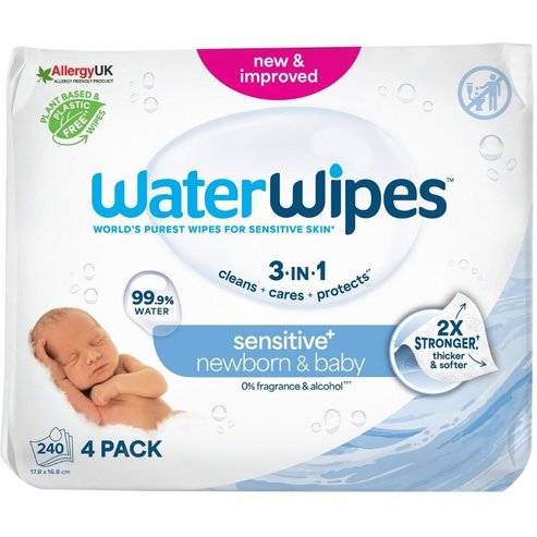 WaterWipes Baby Wipes 0m+, 240 броя (4x60 броя)