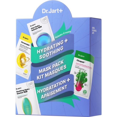 Dr.Jart+ Promo Hydrating & Soothing Mask Kit, Ceramidin Skin Barrier Moisturizing & Cicapair Intensive Soothing Repair Serum & Vital Hydra Solution Pro & Soothing Hydra Solution Pro Mask 4 бр