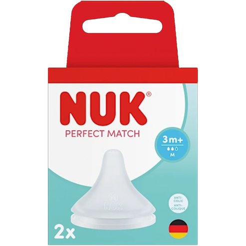 Nuk Perfect Match 3m+ Small Teat Силиконови биберони със среден поток против колики, подходящи за бебета 2 броя