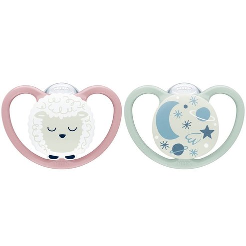 Nuk Space Night Silicone Soother 6-18m 2 Броя - Розово / Зелено