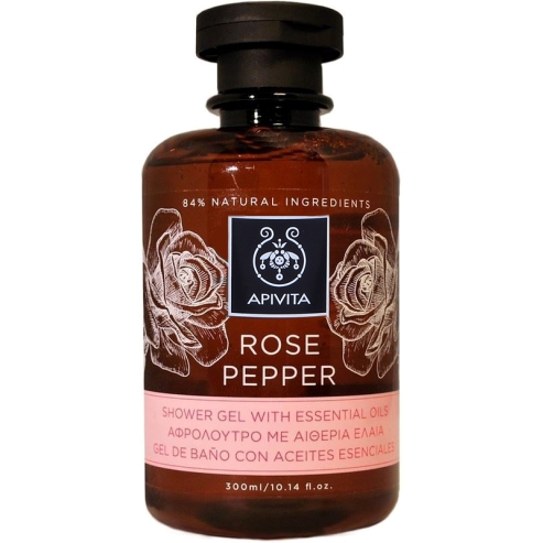 Apivita Rose Pepper Измиващ и Възстановяващ Душ Гел с Етерични Масла и Роза/ Пипер 300ml