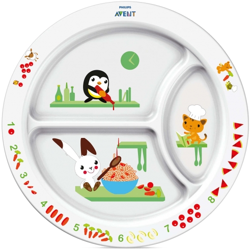 Avent Образователна чиния за хранене с разделители за малки деца над 12 месеца