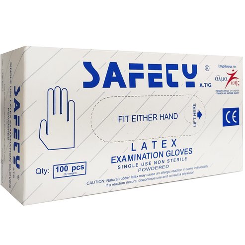 Safety Латексови ръкавици за изследване с прах за еднократна употреба 100 броя