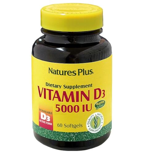 Natures Plus Vitamin D3 5000iu Хранителна добавка за функция на нервната система, здрави кости и зъби 60caps