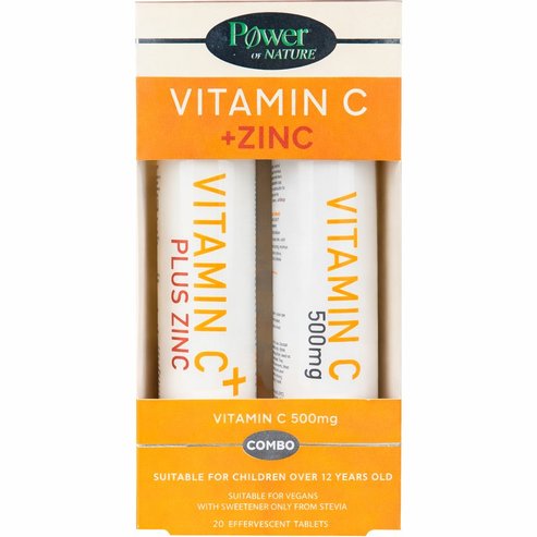 Power Health Promo Zinc + Vitamin C Stevia 20Effer.Tabs & подарък Vitamin C 500mg 20Effer.Tabs