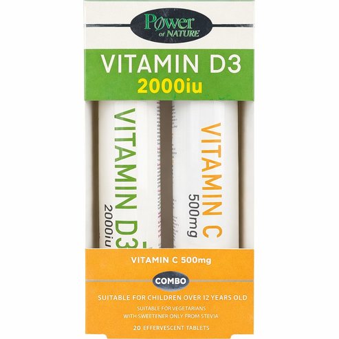 Power Health Promo Vitamin D3 2000iu Stevia 20 Effer.tabs & Vitamin C 500mg 20 Effer.tabs 1+1 Gift