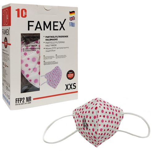 Famex Mask Kids Детски защитни маски за еднократна употреба FFP2 NR Polka Dots 10 броя