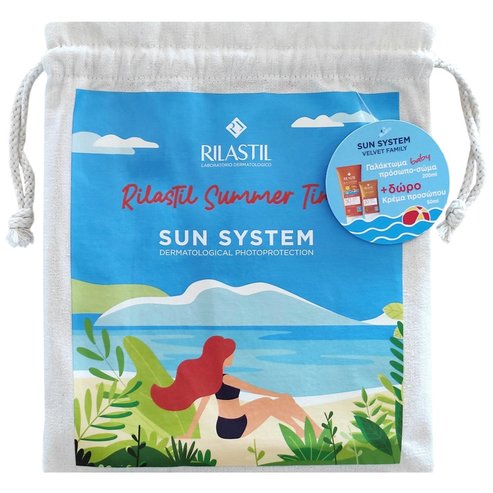 Rilastil PROMO PACK Sun System Baby Velvet Face, Body Lotion Spf50+, 200ml & Подарък Velvet Face, Neck Cream Spf50+, 50ml & Торбичка