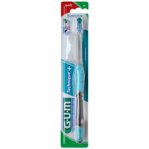 Gum Technique+ Compact Soft Четка за зъби със защитен калъф (491) - син