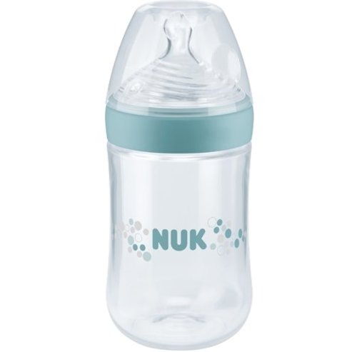 Nuk Nature Sense Стъклена бутилка със силиконов отвор за зърна 1 (0-6 месеца) Средна дупка за мляко 240ml - зелен