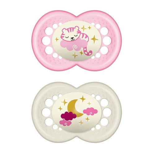 Mam Original Night Silicone Soother 16m+, 2 броя, код 260S - розово - бяло 2