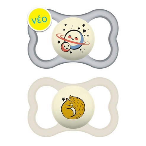 Mam Supreme Night Silicone Soother 16m+, 2 Парчета, Код 298S - Сиво / Бяло