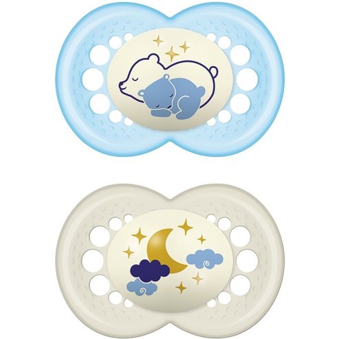 Mam Original Night Silicone Soother 16m+, 2 части, код 260S - синьо / кремаво 2