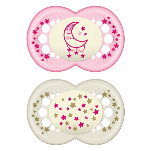 Mam Original Night Silicone Soother 16m+, 2 бр. Код 260S - Розово / Кремаво