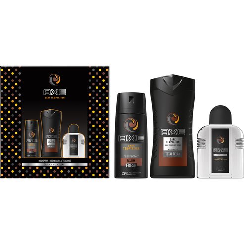 Axe Промо комплект Dark Temptation Spray Дезодорант с неустоим аромат на шоколад 150ml, Bodywash 250ml & After Shave 100ml