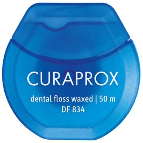 Curaprox DF 834 Dental Floss Waxed Зъбна нишка, восъчна с ментов вкус 50 метра