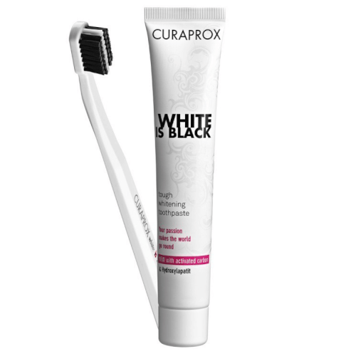Curaprox Black is White Tough Whitening Toothpaste Избелваща паста за зъби 90ml и четка за зъби Ultra CS 5460