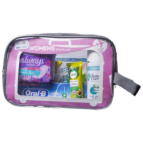 P&G Woman Travel Kit Oral-B 123 Indicator & 123 Fresh Mint, Simply Venus & Gel Satin Care, Always Dailies, Herbal Essences Mask