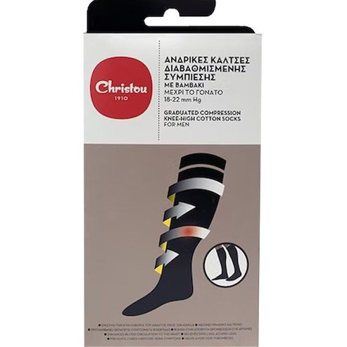 Christou Graduated Compression Knee-High Cotton Socks for Men CH-017 18-22mm Hg Black 1 чифт Large 43-45