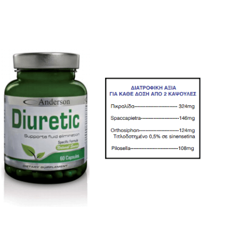 Anderson Diuretic Aid Диуретичен  и благотворен ефект върху тялото на 60 капсули