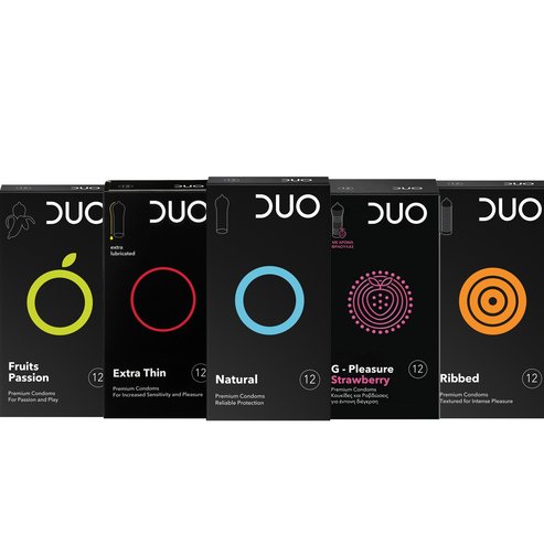 Duo Комплект Fruits Passion, Extra Thin, Natural, G-Pleasure Strawberry, Ribbed 5x12 бр