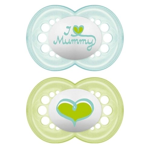 Mam I Love Mummy & Daddy Silicone Soother Код 170S 6m+ 2 бр - Синьозелено