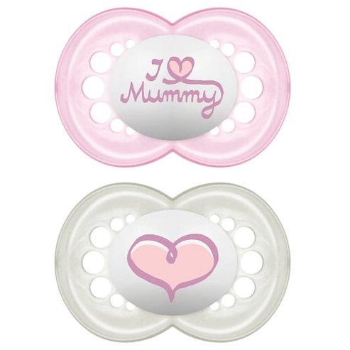 Mam I Love Mummy & Daddy Silicone Soother Код 170S 6m+ 2 части - розово/сребристо