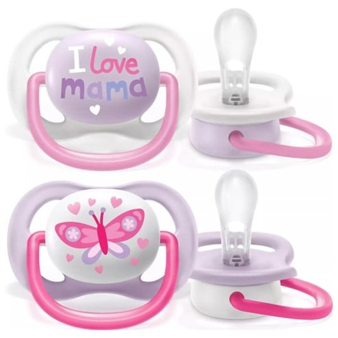 Avent Ultra Air Happy 0-6m SCF080/02 Maximum Airflow Soother 2 Части - Бяло/Лилаво