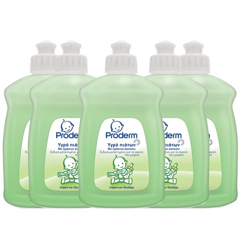 Proderm PROMO PACK Течност за миене на съдове със зелен сапун, специално проектирана за чувствителни бебешки прибори 5x500ml