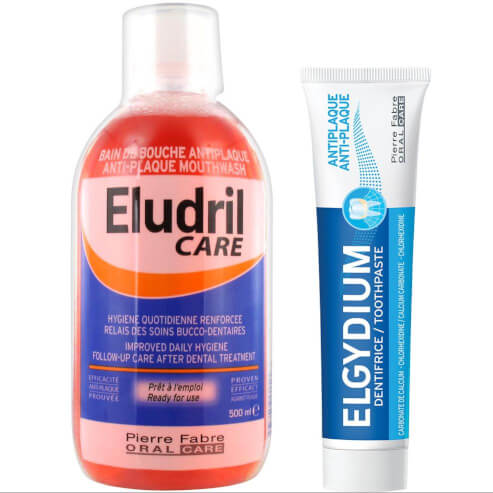 Eludril Care PROMO PACK Вода за уста против плаки 500мл и подарък Elgydium Antiplaque Toothpaste Паста за зъби 50ml