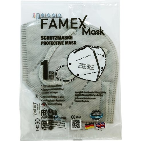 Famex Mask Защитна маска за еднократна употреба FFP2 NR KN95 в сив цвят 1 бр
