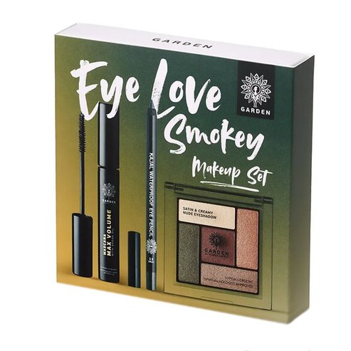 Garden Eye Love Smokey Makeup Set Max Volume Mascara Argan Oil 9ml,Kajal Waterproof Eye Pencil 1.4g,Satin & Creamy Eyeshadow 6g