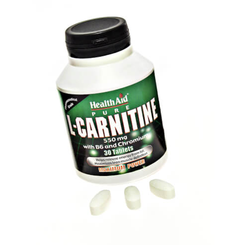 Health Aid L-Carnitine with Витамин B6 & Хромът увеличава превръщането на мастни киселини в енергия 30  таблетки