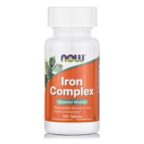 Now Foods Iron Complex Essential Mineral (Vegetarian) Хранителна добавка с желязо в комбинация с фолиева киселина 100 таблетки