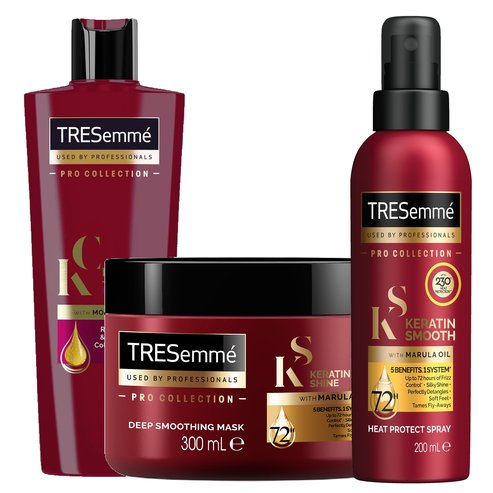 TRESemme PROMO PACK Keratin Smooth Colour Shampoo 400ml, Shine Mask With Marula Oil 300ml & Protect Spray 200ml