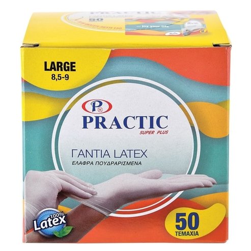 Practic Ръкавици за преглед Бял латекс леко на прах в практична опаковка 50 броя