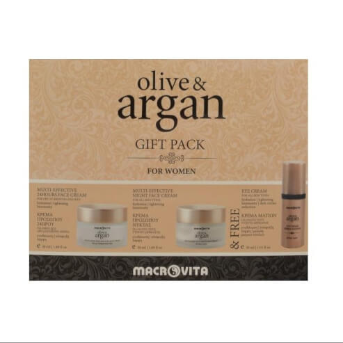 Macrovita Olive & Argan Gift Pack For Women 24Hours Cream 50ml, Night Cream 50ml & Eye Cream 30ml