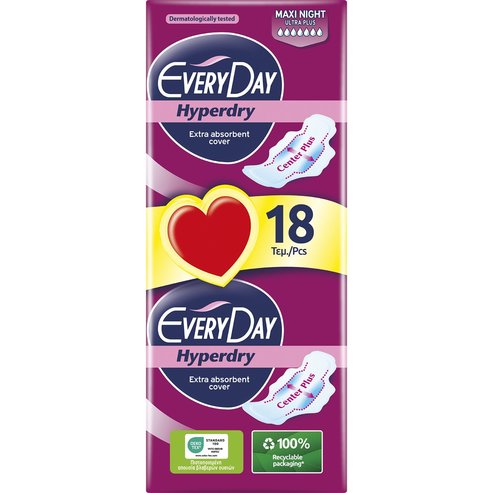 Every Day Hyperdry Maxi Night Value Pack Екстра тънки салфетки Екстра абсорбент, идеални за нощта 18 парчета