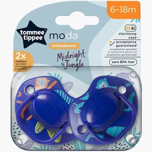 Tommee Tippee Moda Orthodontic Midnight Jungle Silicone Soother 6-18m, 2 броя - Синьо / Синьо