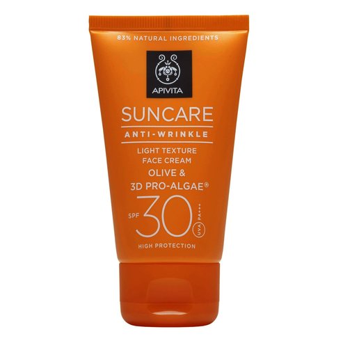 Apivita Suncare Крем за лице с леки текстури против бръчки с маслина и 3D Pro-водорасли Spf30, 50ml